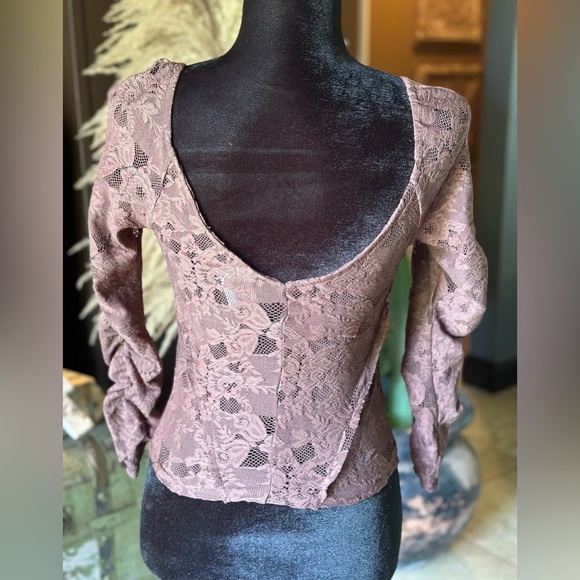 Free People Brown Long Sleeve Lace Top - Picture 4 of 5